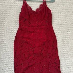 Fashion Nova Red Lace Midi Dress